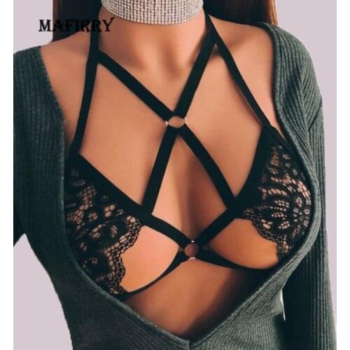 Hollow Out Bras Women Sheer Solid Triangle Bralette Wire Free Tops Strappy Sexy Lingerie Exotic Apparel Sexy Sleepwear Nightwear