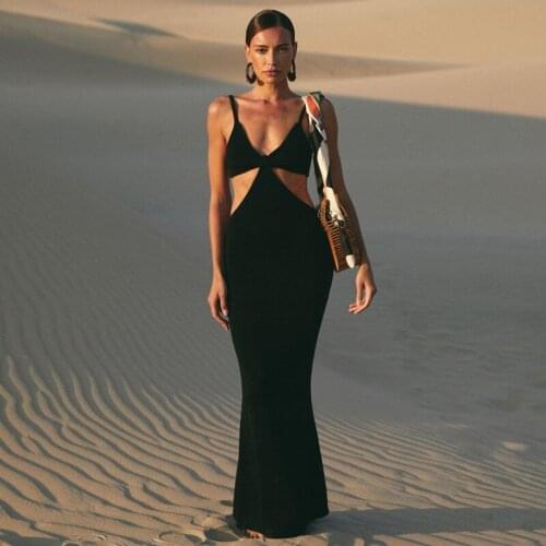 Dresses Woman Summer 2021 Long Ankle-length Dress Hollow-carved Design Sexy V-neck Sleeveless Backless Slim Solid Color Dress