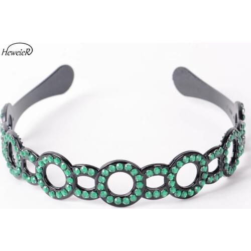 Ladies Women Plastic Hollow Circle Hair Hoop Headband Green Rhinestone Crystal Headwear Headdress Hairpins Fashion Accessories
