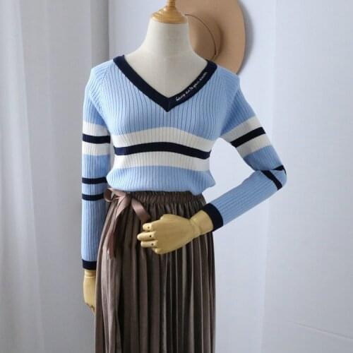 2018 Full Sale Pullover Blusas De Inverno Feminina Poncho Sweater And Winter New Korean Stripe Embroidery Long Sleeve Knitting