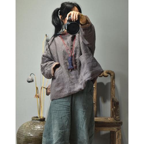 Women Linen Patchwork Hooded Coat Parkas Ladies Vintage Flax Tops Female 2020 Outerwear 2020 Autumn Winter