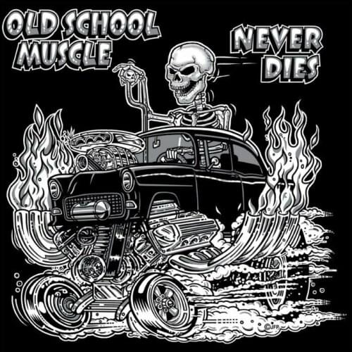 1955 OLD SCHOOL HOT ROD OUTLAW GASSER DRAG CAR BLOWER SKULL T-SHIRT