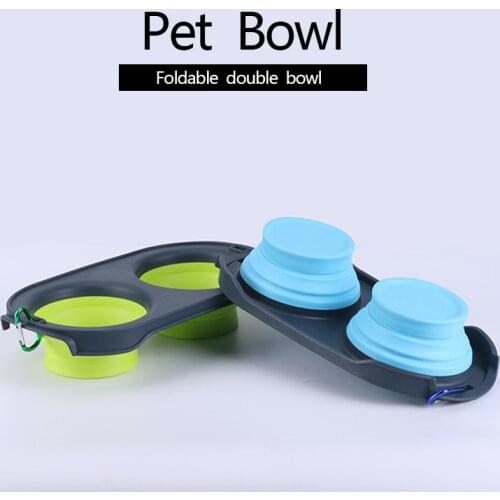 2 in 1 Pet Dog Cat Silicone Camping Bowl Collapsible Feeding Bowl Travel Portable Silicone One for Water One for food Dish