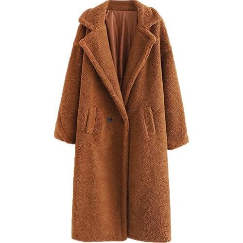 2020 Fashion Faux Lamb Fur Coat Women Winter Thick Warm Long Outerwear Plus size Double breasted Fur Jacket Casual Tops KW139