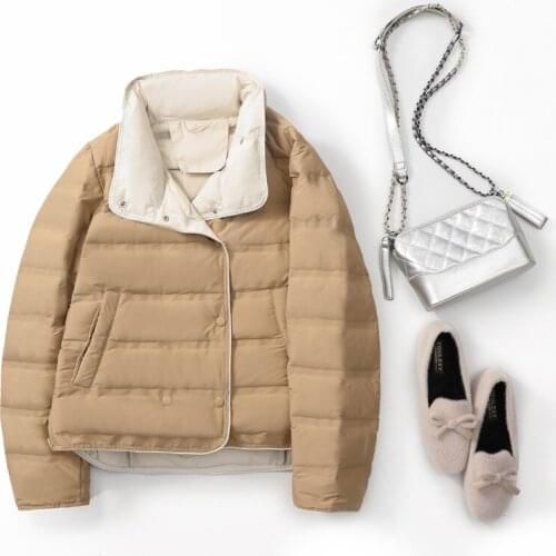 2021 Autumn Winter Fashion Ultra Light Down Coat Women Short Slim Covered Button Big Size Windproof Puffer Jacket Casual Outwear