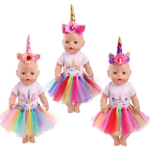 43 Cm Boy American Dolls dress Cute Unicorn Suit Handmade Gauze Skirt Newborn Baby Toys Accessories Fit 18 Inch Girls Doll f746