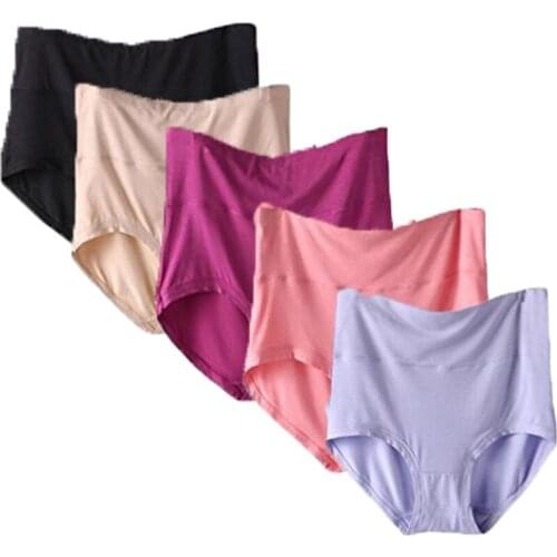 5pcs Packs 60-120kg Soft Womens Briefs High Waist Plus Size Ladies Modal Cotton Panties Stretchy Underwears