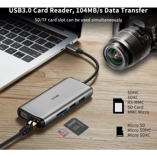 SSK USB C HUB HDMI Adapter 11 in 1 USB C to USB 3.0 Docking Station Type-C 3.1 multifuction Adapter for MacBook/Pro/Air/Surface