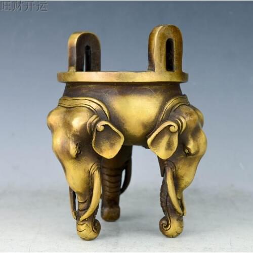 Antique QingDynasty copper sculpture,three Elephants incense burner,Handicrafts,best collection&adornment,Free shipping