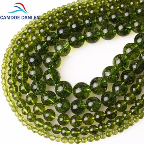 CAMDOE DANLEN Natural Rock Crystal Green Peridot Stone Loose Beads 4 6 8 10 12MM Fit Diy Beads For Jewelry Making Wholesale