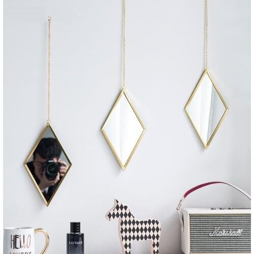 Decorative DIY Hanging Wall Mirrors Nordic Metal Gold Mirror for Home Bathroom Bedroom Living Room Decor Makeup Mirror