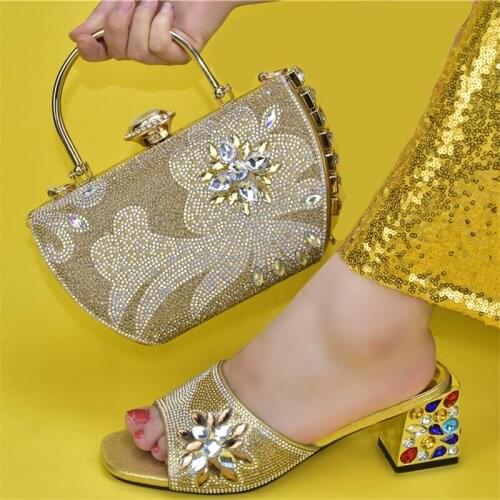 Doershow African Shoes And Bag Matching Set With gold Hot Selling Women Italian Shoes And Bag Set For Party Wedding!!HUK1-13