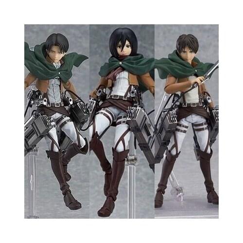 Attack on Titan Figma 207 Eren Jaeger 203 Mikasa Ackerman 213 Levi Ackerman Action PVC Collection Model Toy Anime Figure Toy