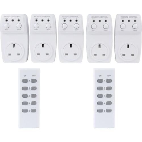 ESPLENTY Home Remote Control Switch Smart Wireless Light Switch UK Plug Outlet (5 Socket+2 Remote)
