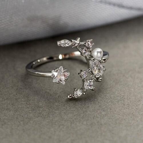 Huitan 2021 Fashion Moon and Star Rings for Women Rose Gold Color/Silver Color Stylish Girls Open Rings Daily Wear Party Jewelry