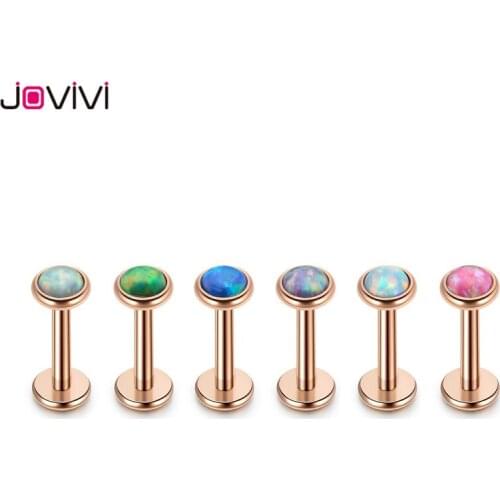 Jovivi 316L Stainless Steel Stud Earrings 3mm Synthetic Opal Labret Monroe Lip Medusa Ear Studs Lip Ring Body Piercing 1.2mm/16G