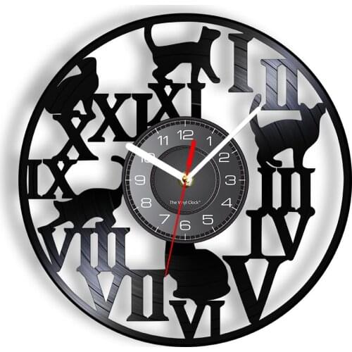 Cats Vinyl Record Time Clock Handmade Wall Decor Vintage Gift Creative Hanging Art Black Handmade CD Clocks