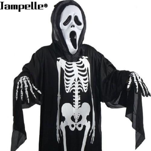 Halloween Costume Skull Skeleton Demon Ghost Cosplay Costumes With Scary Mask Adults Kids Carnival Masquerade Dress Robes