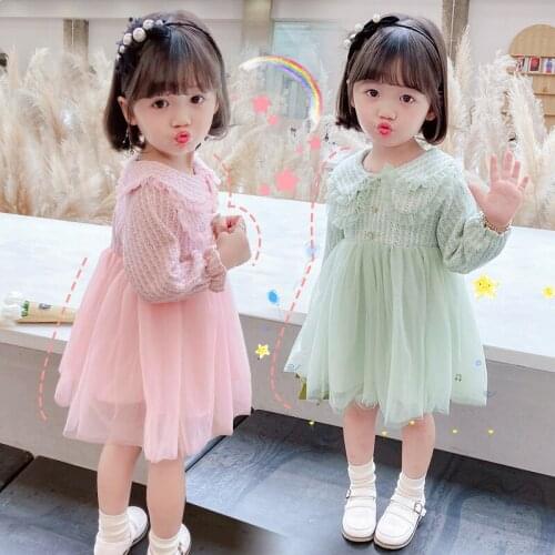 Lace flowered golden fleece frock-sleeve dress