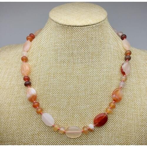 Fashion Hot 16 Colors Fashion Stone Bead Choker Necklace Unakite Rose Stone Knotted 45 cm Oval Bead Jewelry Party Necklace