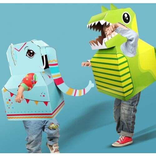 Cartoon Dinosaur Elephant Cardboard Wearable DIY Model Kids Cosplay Assembly Toy
