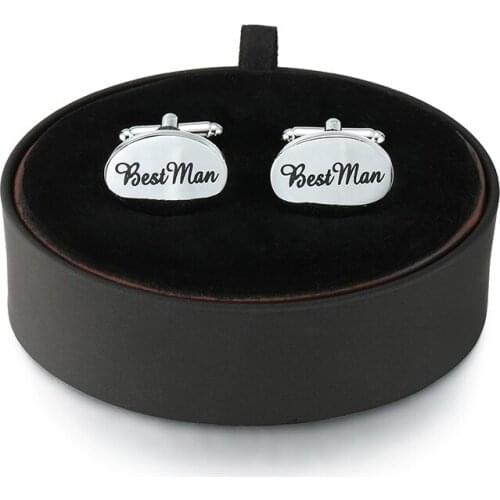 DY A set of high quality oval letters best man Cufflinks black leather box men French shirt Cufflinks box set free shipping