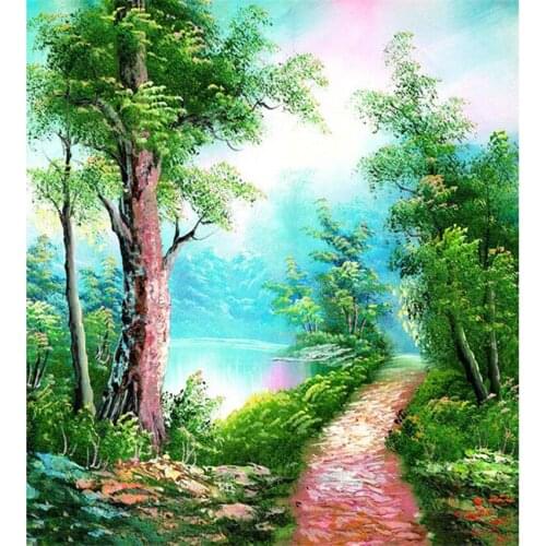 DIY Digital Painting By Numbers Package Tree-lined trail oil painting mural Kits Coloring Wall Art Picture Gift frameless