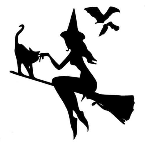 LLY-0511 Creative Car Sticker Witch on Broomstick with Cat & Bats Decal PVC New Design Fashion Cool Style Waterproof Cars Decals
