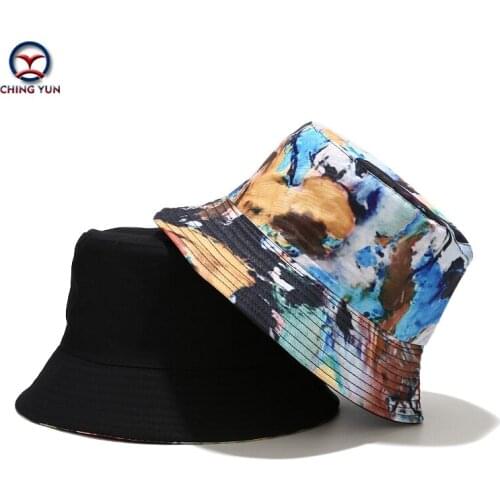 New Hat spring and summer Tie-Dye Graffiti ink painting double-sided wear Leisure beach fisherman hat men and women sunshade hat