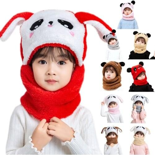 Newest Winter Fuzzy Plush Balaclava Hat Cartoon Animal Thermal Earflap Hood Cap Scarf