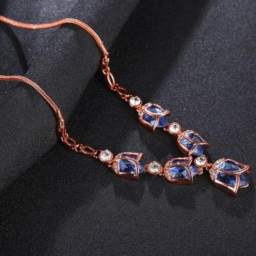 New 2017 Hot Summer Necklace Trendy Choker Crystal Colorful Flower Collar Rose Gold Women Gift45Cm Link Chain Plant Jewelry Sale