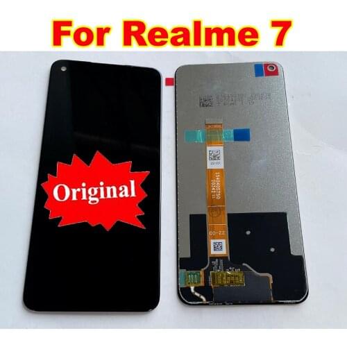 Original New Working Glass Panel LCD Display Touch Screen Digitizer Assembly Sensor For Oppo Realme 7 Black Phone Pantalla