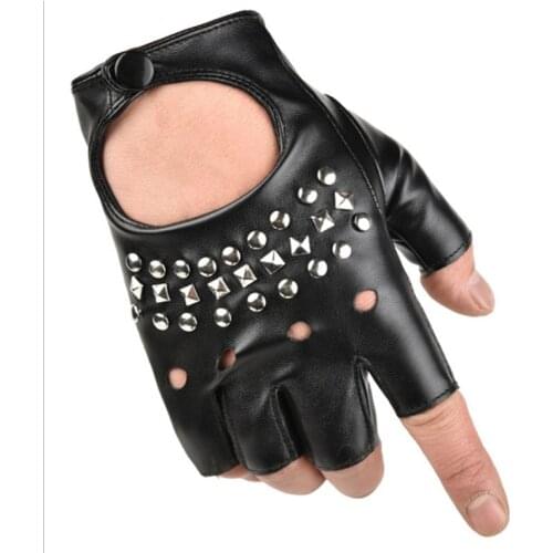 Unisex Nightclub Singer Performance Glove Men Women Half Finger Rivet Punk Party Leather Sport Hip Hop Street Dance Glove I102