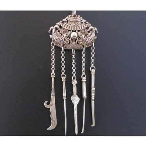 Old Chinese Sterling Silver Carved Dragon fish Shape Amulet Pendant,85g