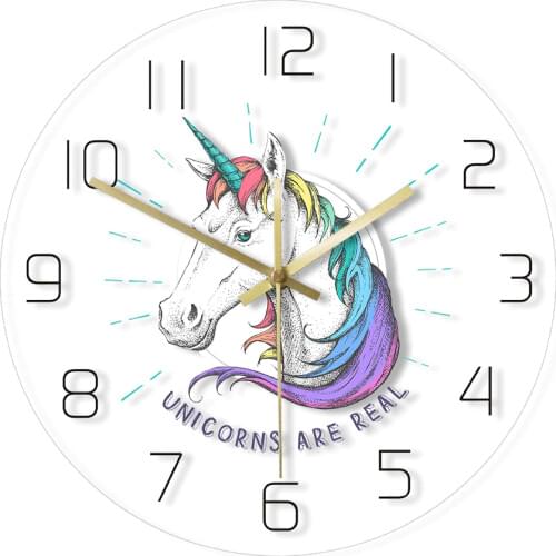 Unicorns Are Real Magical Rainbow Unicorn Transparent Acrylic Wall Clock Unicorn Party Sign Modern Silent Wall Watch Timepiece