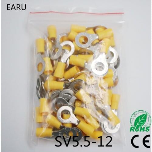 RV5.5-12 Yellow Ring insulated terminal suit 4-6mm2 Cable Wire Connector 50PCS/Pack RV5-12 cable Crimp Terminal RV