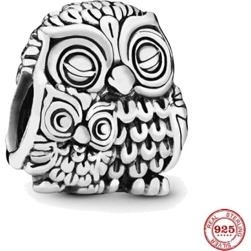 New 925 Sterling Silver Bead Mother Owl and Baby Owl Charm Fit Original Pandora Bracelet DIY Jewelry For Women Diy Jewelry Maki
