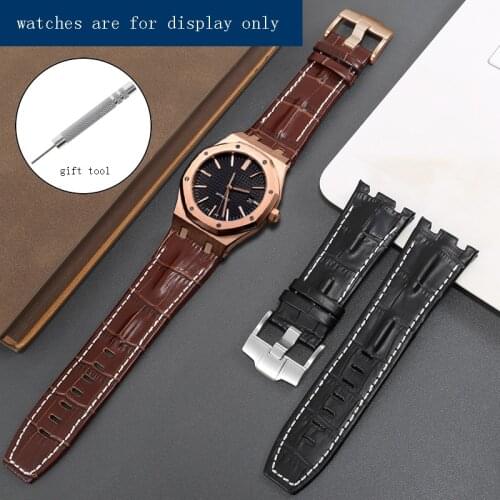 Genuine Leather Strap Replacement AP 15703 Series 28mm Pin Buckle Mens Watch Chain Black Blue Brown