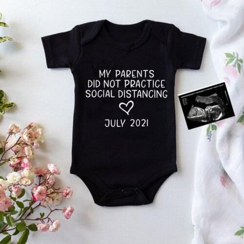 Social Distancing Pregnancy Reveal Cotton Baby Bodysuit Newborn Baby Rompers Summer Short Sleeve Jumpsuit