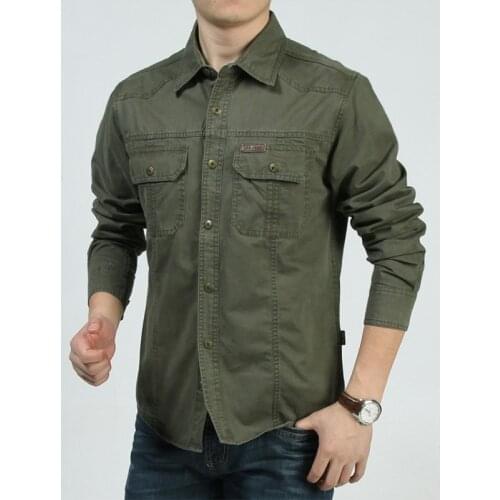 TANG 2019 Male Casual Long Sleeve Shirt Mens Long Sleeve Shirt Regular Brand Field Jeep Men Long Sleeve Shirt M-6XL