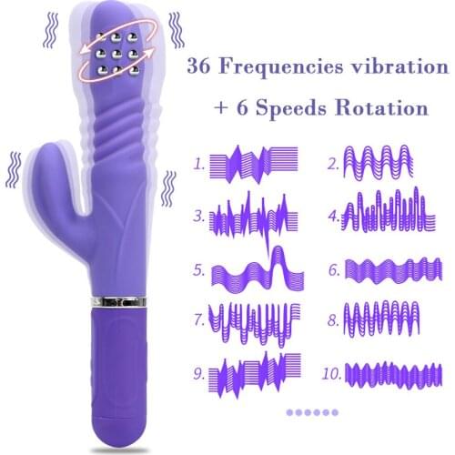 360 Degrees Rotation Dildo Vibrator Telescopic Sex Toys for Woman G-spot Massage Rabbit Vibrator Transfer Beads AV Wand