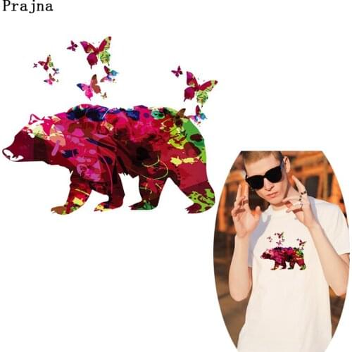 Prajna DIY Bear Butterfly Plant Heat Thermal Transfer Stickers Cute Patches Iron On Transfers Applique On Clothes Accessories
