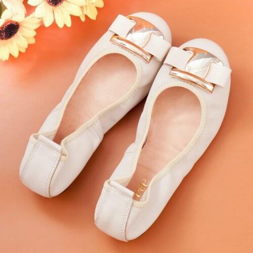 Golden Silver Womens Single Shoes European American fashion Genuine leather driving shoes shallow mouth ballerina flats shoes