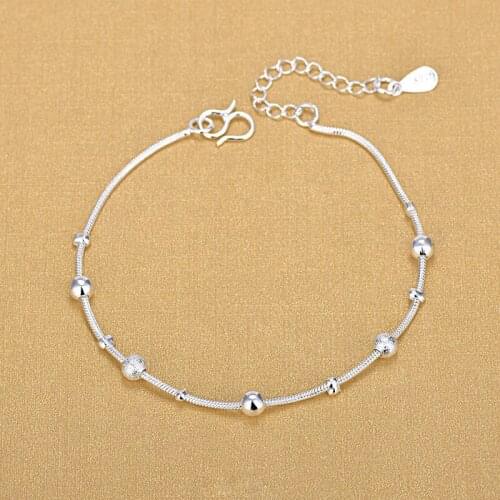 High Quality Silver Snake Chain Jewelry Bracelet 925 Sterling Silver Big Small Beads Beaded Bracelets