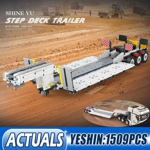 Yeshin High-Tech Truck Parts MOC-29877 1:10 Step Deck Spread Trailer With Motor Building Blocks Bricks Kids Christmas Toys Gifts