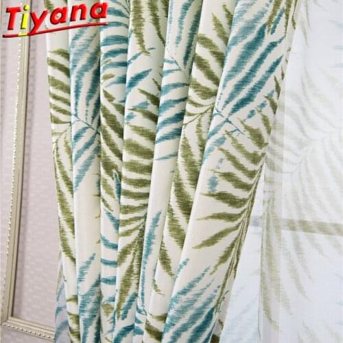 Green/Blue Leaf Curtains for Living Room Modern Blackout Big Leaves Tulle for Bedroom Balcony#30