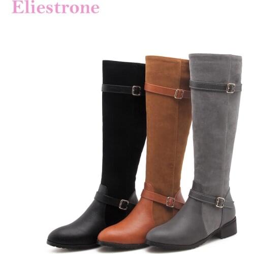 Brand New Winter Sexy Yellow Gray Women Knee High Boots Fashion Chunky Heels Lady Casual Shoes AN830 Plus Big Size 10 32 43