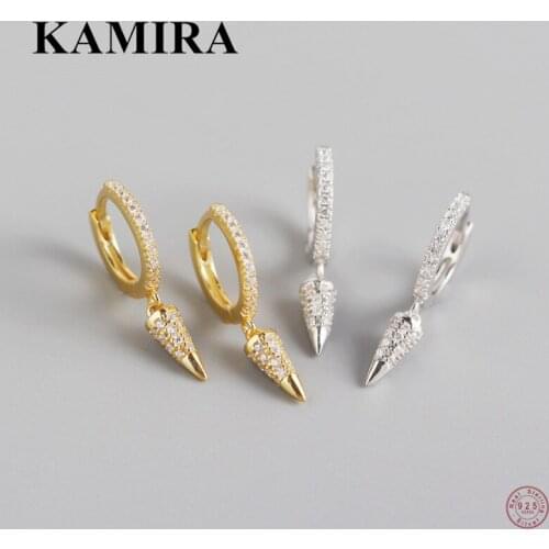 KAMIRA 925 Sterling Silver Hip-Hop Pave Zircon Spiket Tassel Drop Earrings for Women Party Simple Gothic Personality Jewelry New