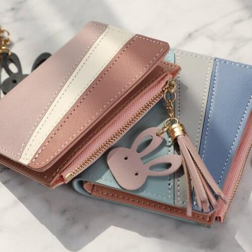 2021 Women Wallet Tassel Short Wallet Female Money Bag Travel Purse Ladies Clutch Small Wallet Female Pu Leather Card Holder