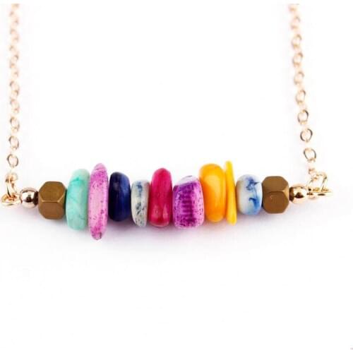 2020 Boho Raw Marble Stone Bead Cluster Choker Necklace for Women Boho Handmade Multicolor Bar Chokers Necklaces Minimalist Gift